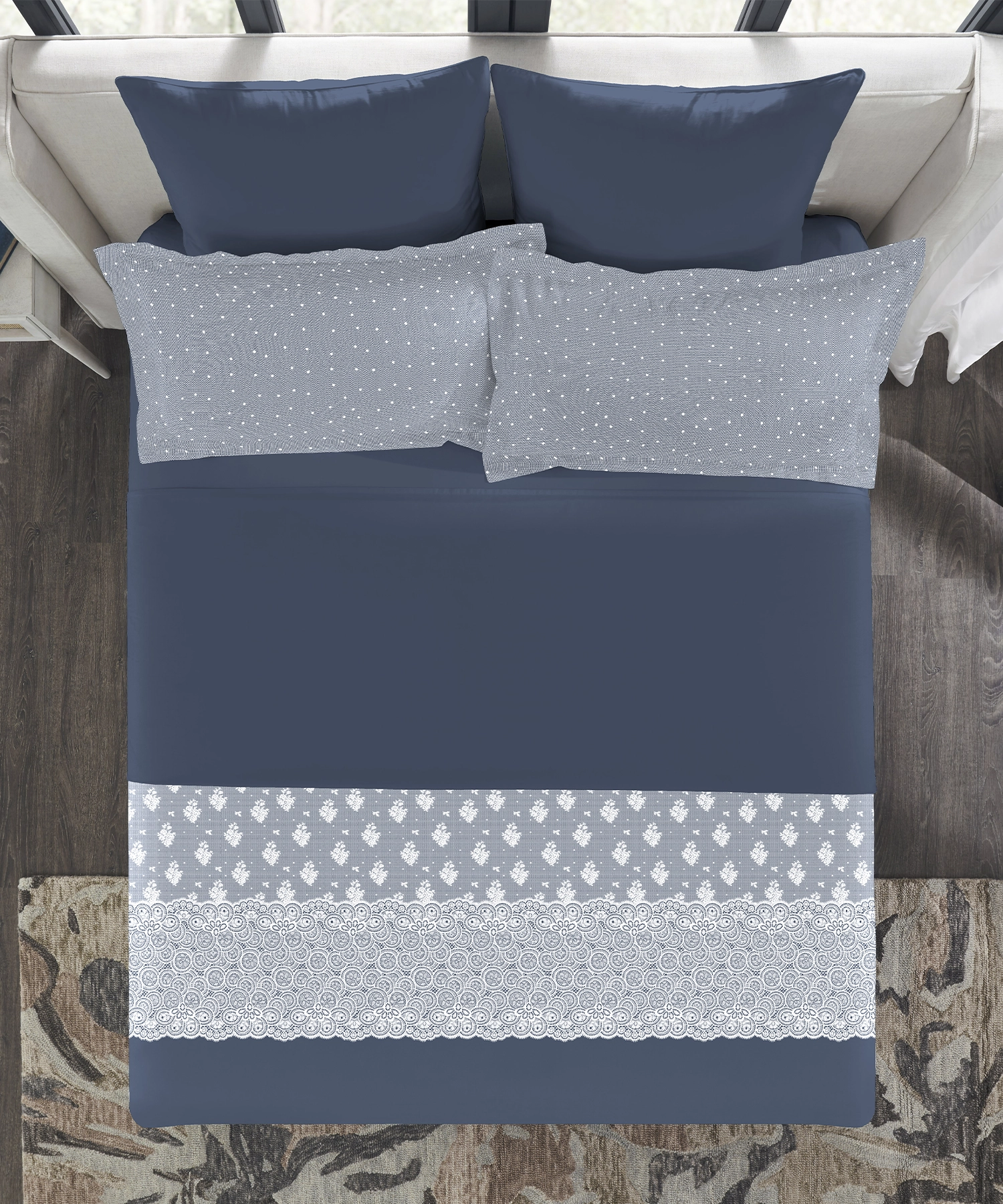 Indulgence Symphony of Threads Bedsheet Gift Set, Blueberry| 300 TC Kasturi Cotton|4 Pillow Covers