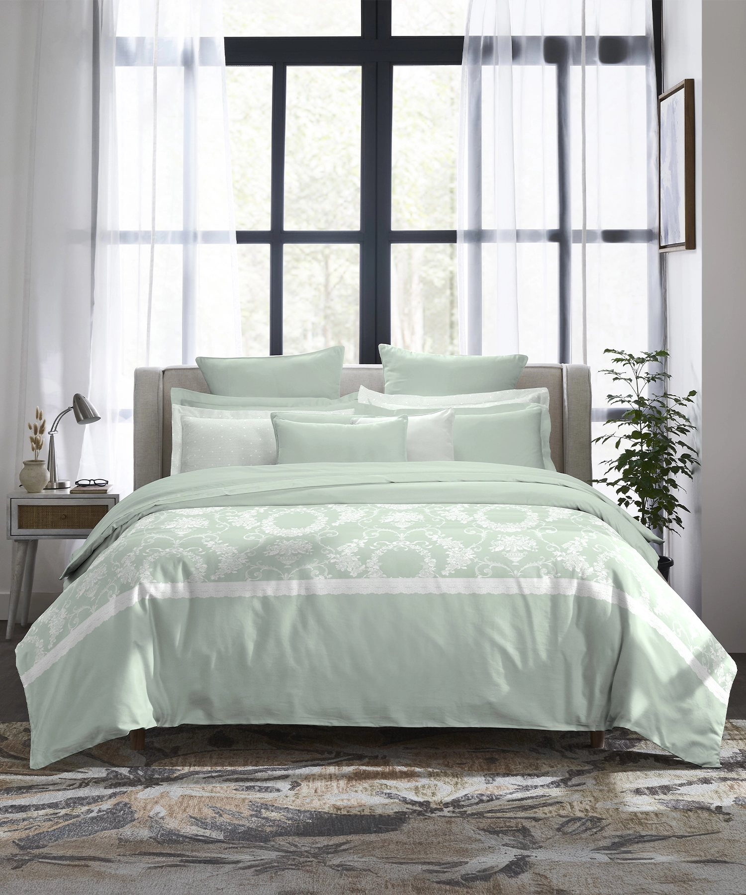 Indulgence Symphony of Threads Bedsheet Gift Set, Mint| 300 TC Kasturi Cotton|4 Pillow Covers