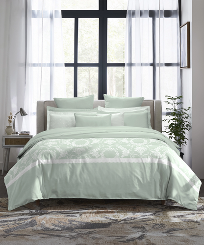Indulgence Symphony of Threads Bedsheet Gift Set, Mint| 300 TC Kasturi Cotton|4 Pillow Covers