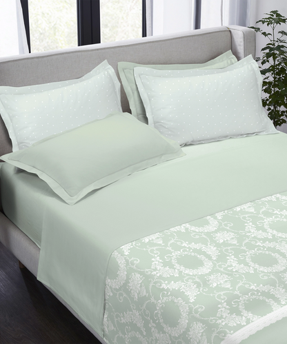 Indulgence Symphony of Threads Bedsheet Gift Set, Mint| 300 TC Kasturi Cotton|4 Pillow Covers