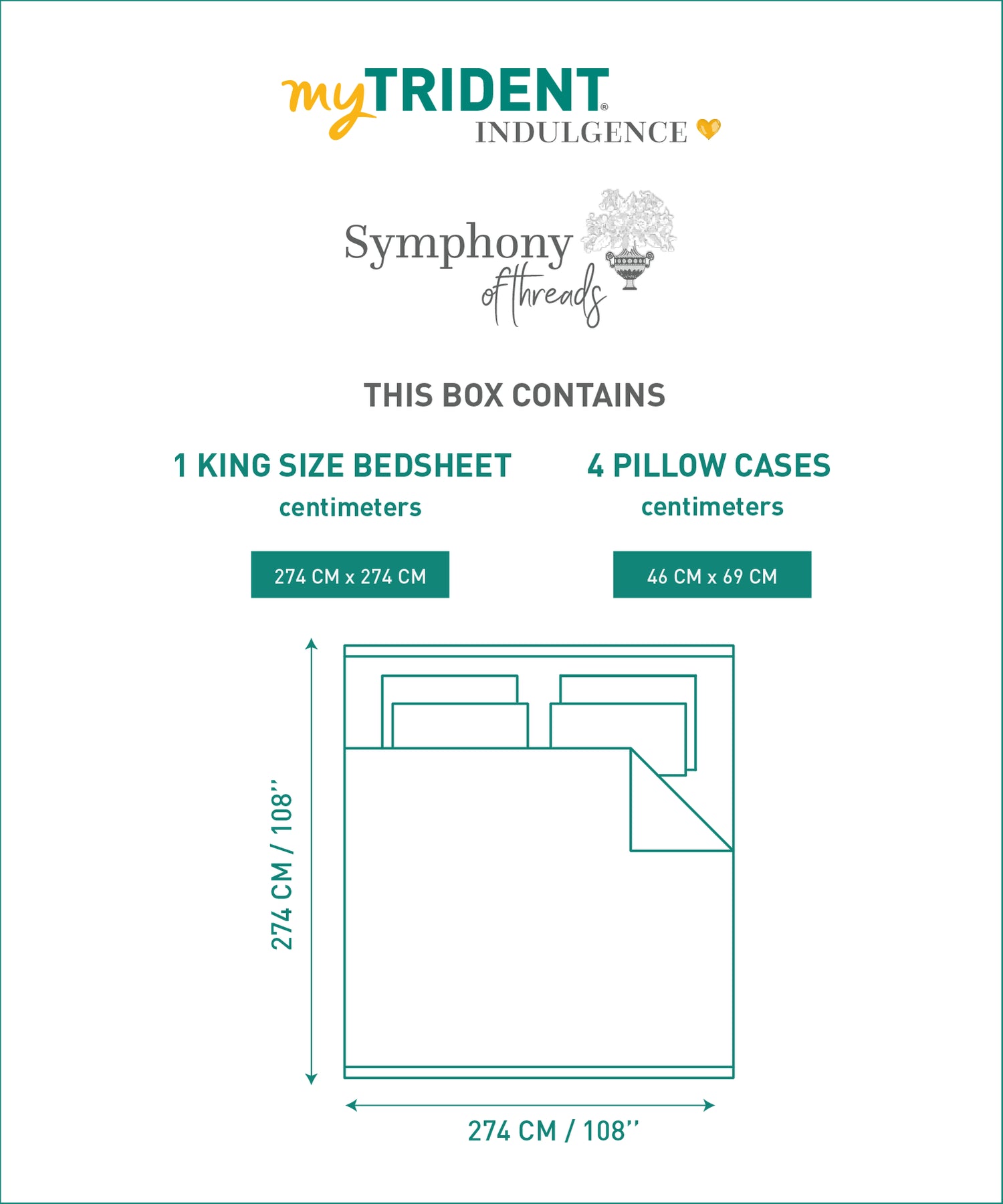 Indulgence Symphony of Threads Bedsheet Gift Set, Pearl| 300 TC Kasturi Cotton|4 Pillow Covers