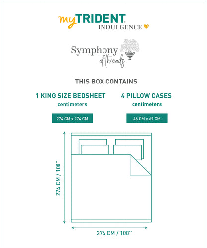 Indulgence Symphony of Threads Bedsheet Gift Set, Pearl| 300 TC Kasturi Cotton|4 Pillow Covers