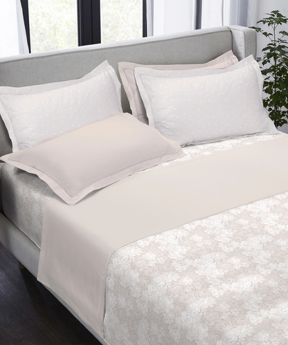 Indulgence Symphony of Threads Bedsheet Gift Set, Perfectly Pale| 300 TC Kasturi Cotton|4 Pillow Covers