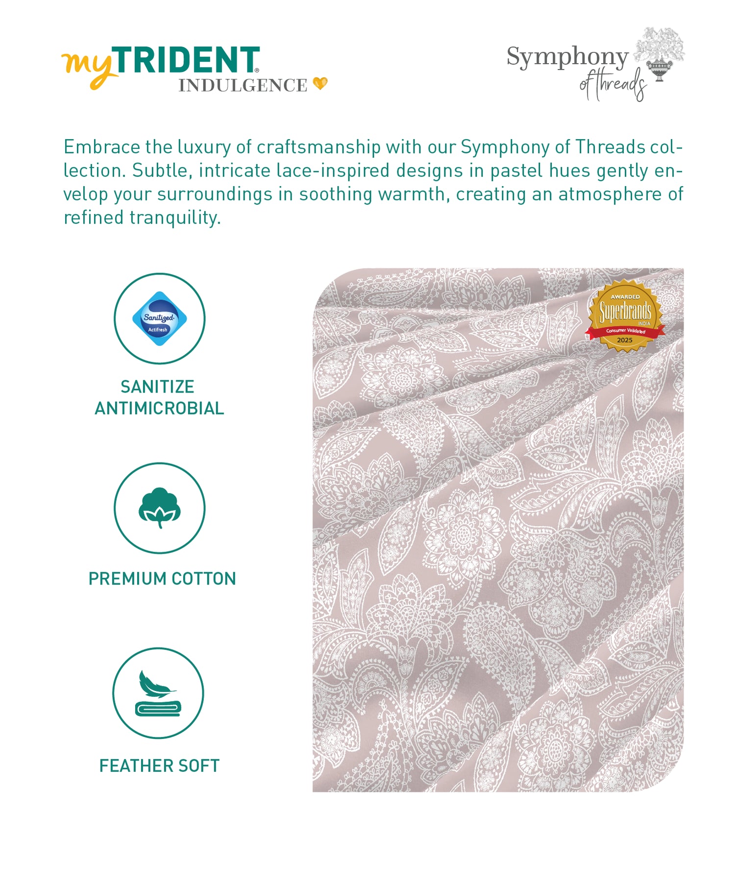 Indulgence Symphony of Threads Bedsheet Gift Set, Rose Dust| 300 TC Kasturi Cotton|4 Pillow Covers