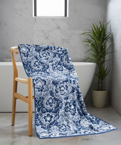 Floral 1 Pc Bath Towel, Blue| 600 GSM Cotton