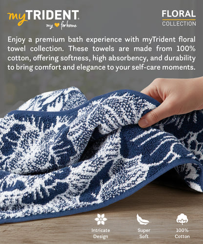 Floral 1 Pc Bath Towel, Blue| 600 GSM Cotton