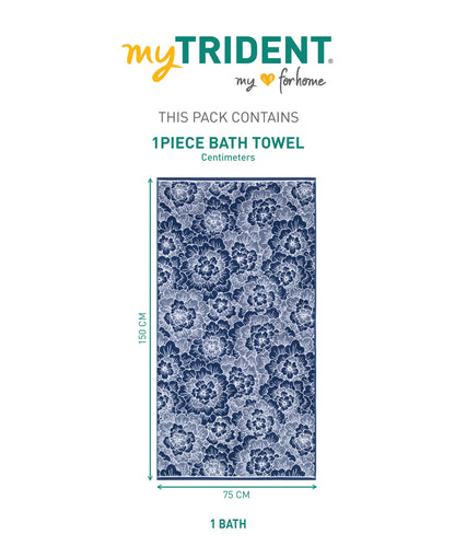 Floral 1 Pc Bath Towel, Blue| 600 GSM Cotton