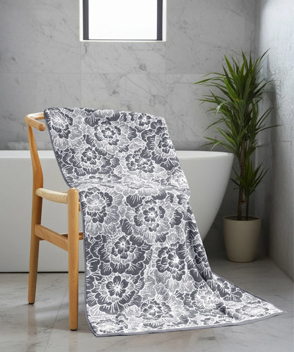 Floral 1 Pc Bath Towel, Grey| 600 GSM Cotton