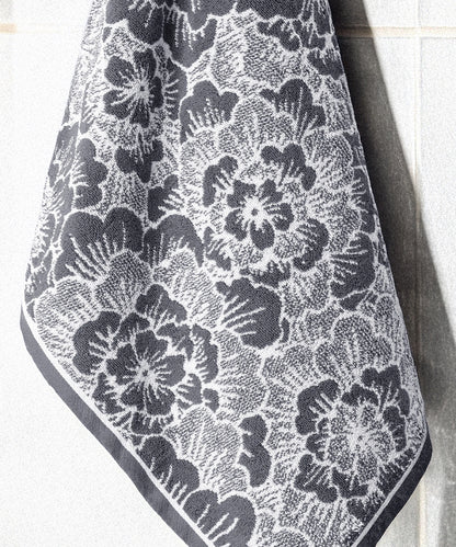 Floral 1 Pc Bath Towel, Grey| 600 GSM Cotton