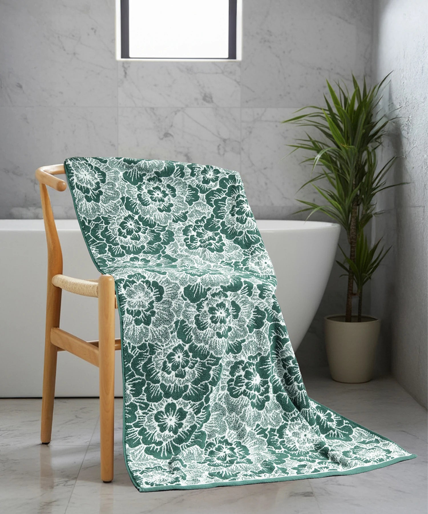 Floral 1 Pc Bath Towel, Geen| 600 GSM Cotton