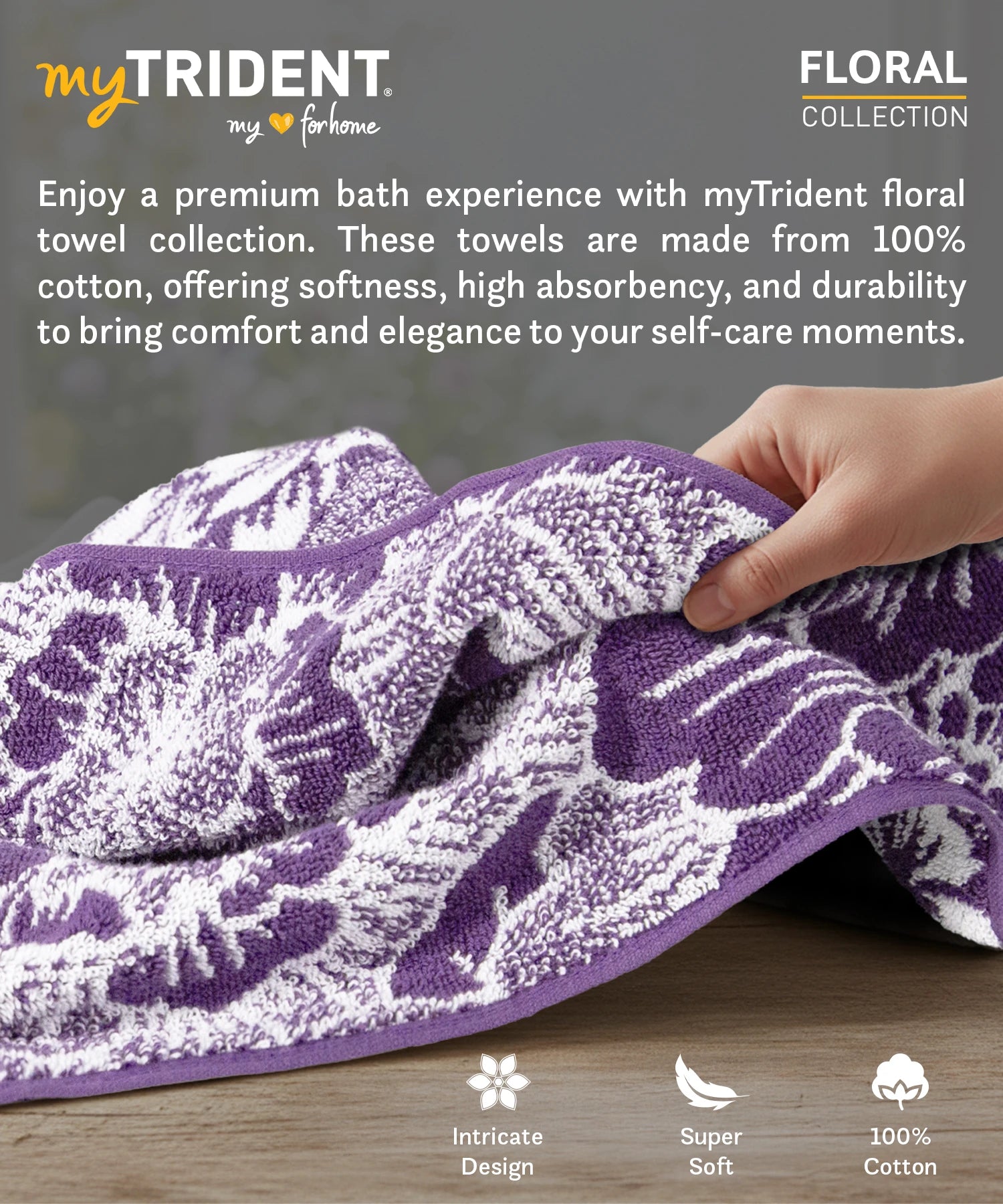 Floral 1 Pc Bath Towel, Purple| 600 GSM Cotton