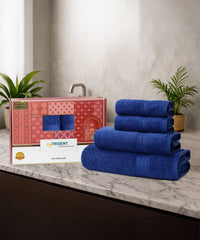 Celebration 4Pc Towel set, Midnight Blue | 450 GSM Cotton