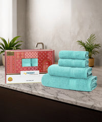 Celebration 4Pc Towel set, Misty Green | 450 GSM Cotton