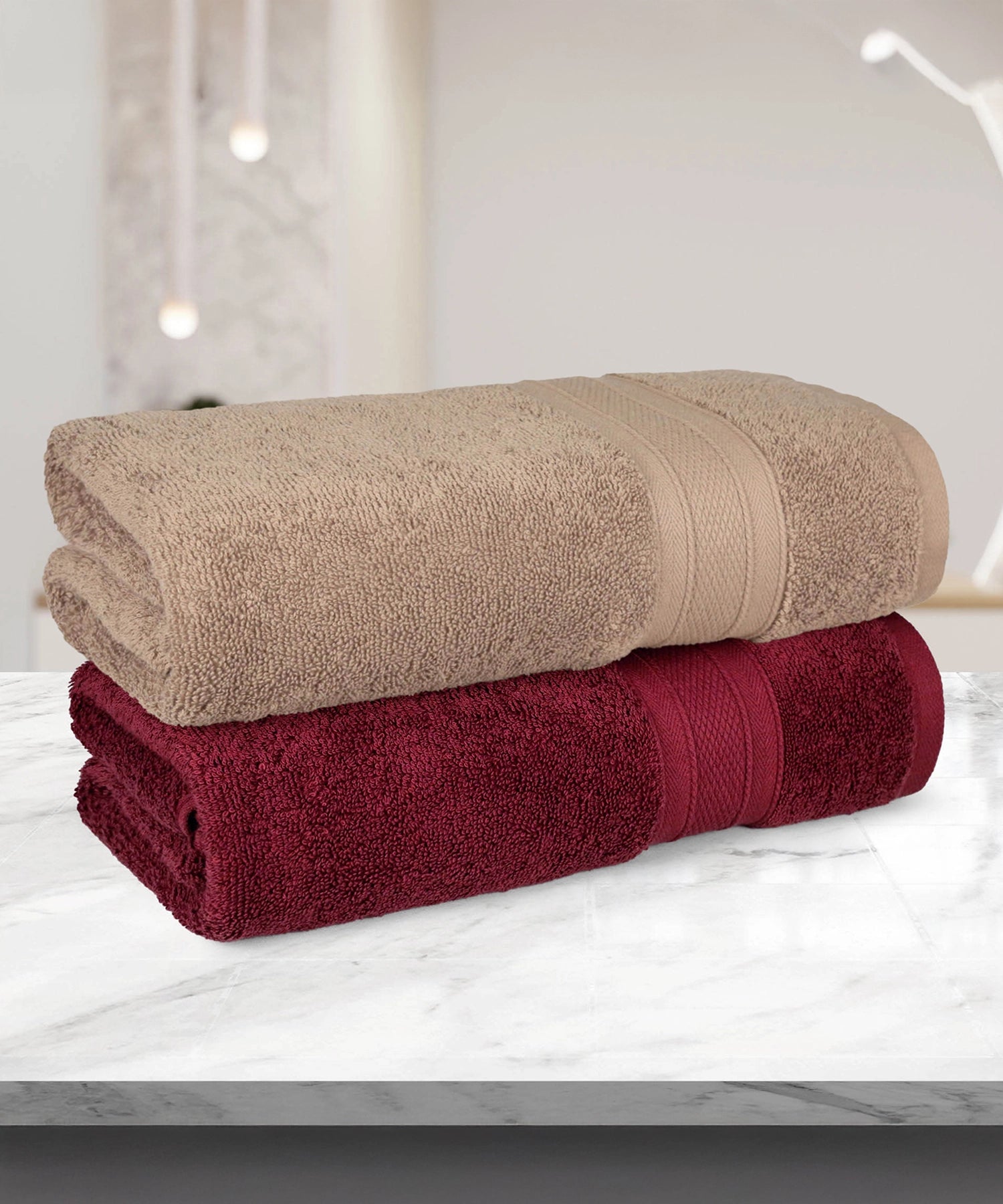 Soft Comfort 2 Pc Bath Towel, Acorn & Wine Red| 509 GSM Cotton Super Absorbent