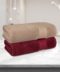 Soft Comfort 2 Pc Bath Towel, Acorn & Wine Red| 509 GSM Cotton|Air Rich Technology