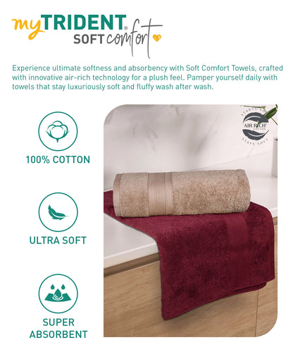 Soft Comfort 2 Pc Bath Towel, Acorn & Wine Red| 509 GSM Cotton Super Absorbent