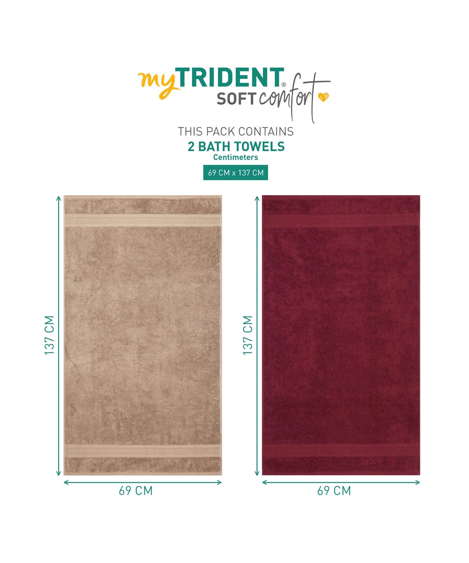 Soft Comfort 2 Pc Bath Towel, Acorn & Wine Red| 509 GSM Cotton Super Absorbent