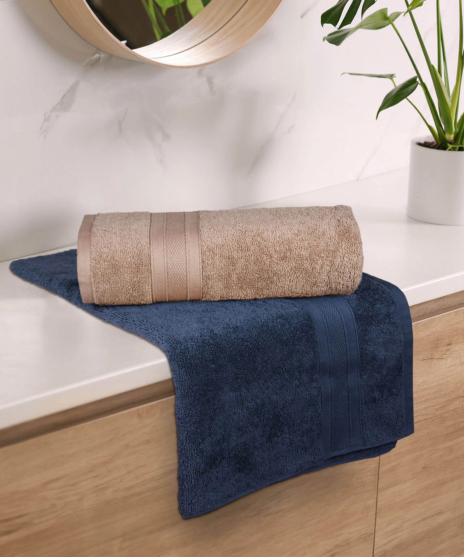 Soft Comfort 2 Pc Bath Towel, Acorn & Navy| 509 GSM Cotton Super Absorbent