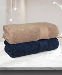 Soft Comfort 2 Pc Bath Towel, Acorn & Navy| 509 GSM Cotton|Air Rich Technology