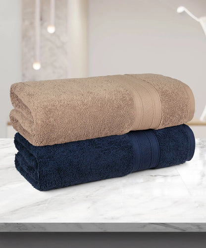 Soft Comfort 2 Pc Bath Towel, Acorn & Navy| 509 GSM Cotton Super Absorbent