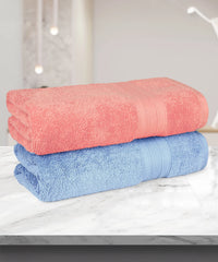 Soft Comfort 2 Pc Bath Towel, Allure & Coral Haze| 509 GSM Cotton|Air Rich Technology
