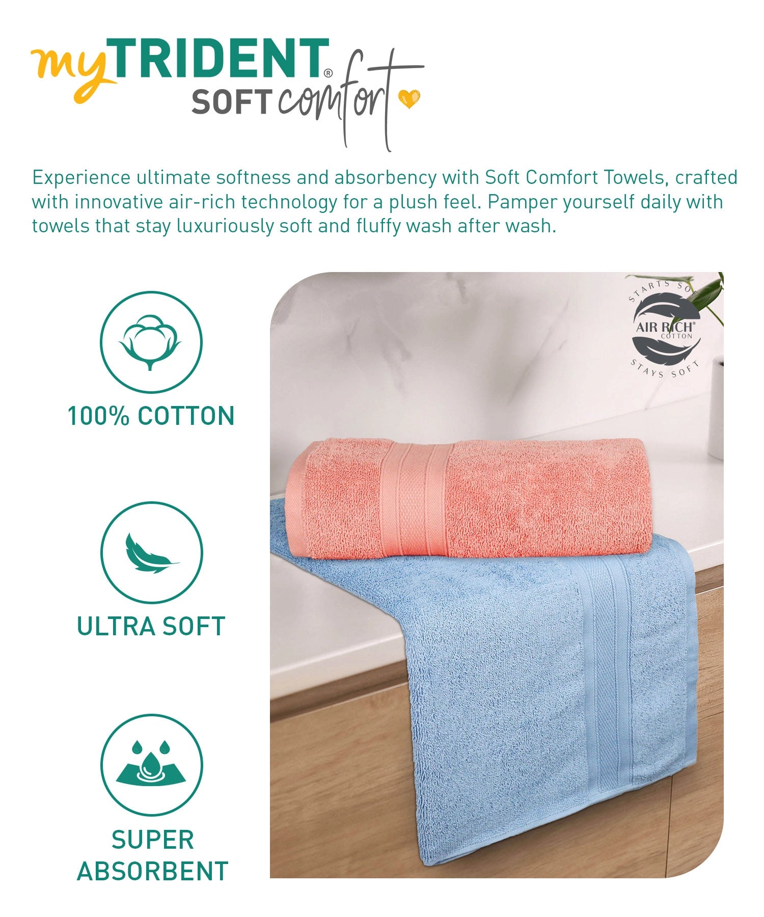 Soft Comfort 2 Pc Bath Towel, Allure & Coral Haze| 509 GSM Cotton Super Absorbent
