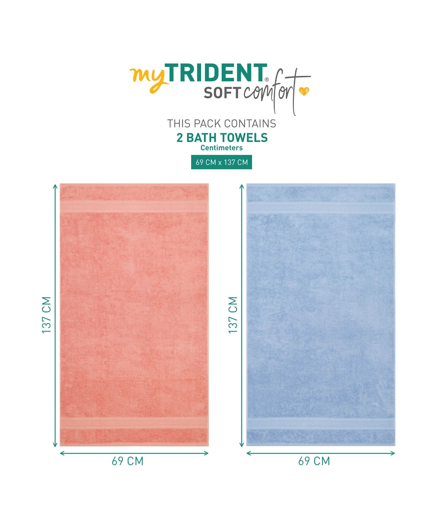 Soft Comfort 2 Pc Bath Towel, Allure & Coral Haze| 509 GSM Cotton Super Absorbent