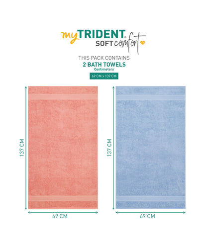 Soft Comfort 2 Pc Bath Towel, Allure & Coral Haze| 509 GSM Cotton Super Absorbent