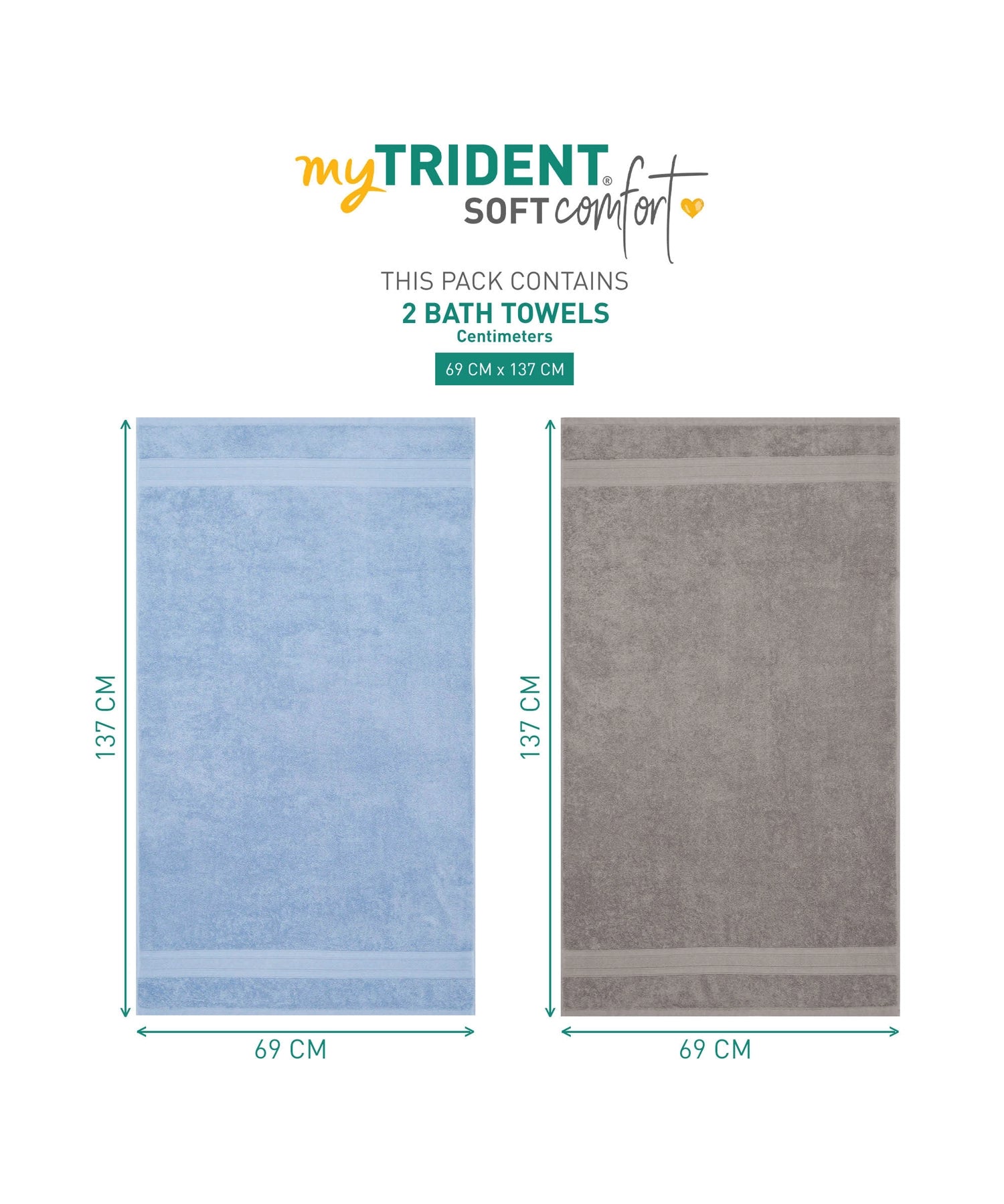 Soft Comfort 2 Pc Bath Towel, Charcoal & Allure| 509 GSM Cotton Super Absorbent