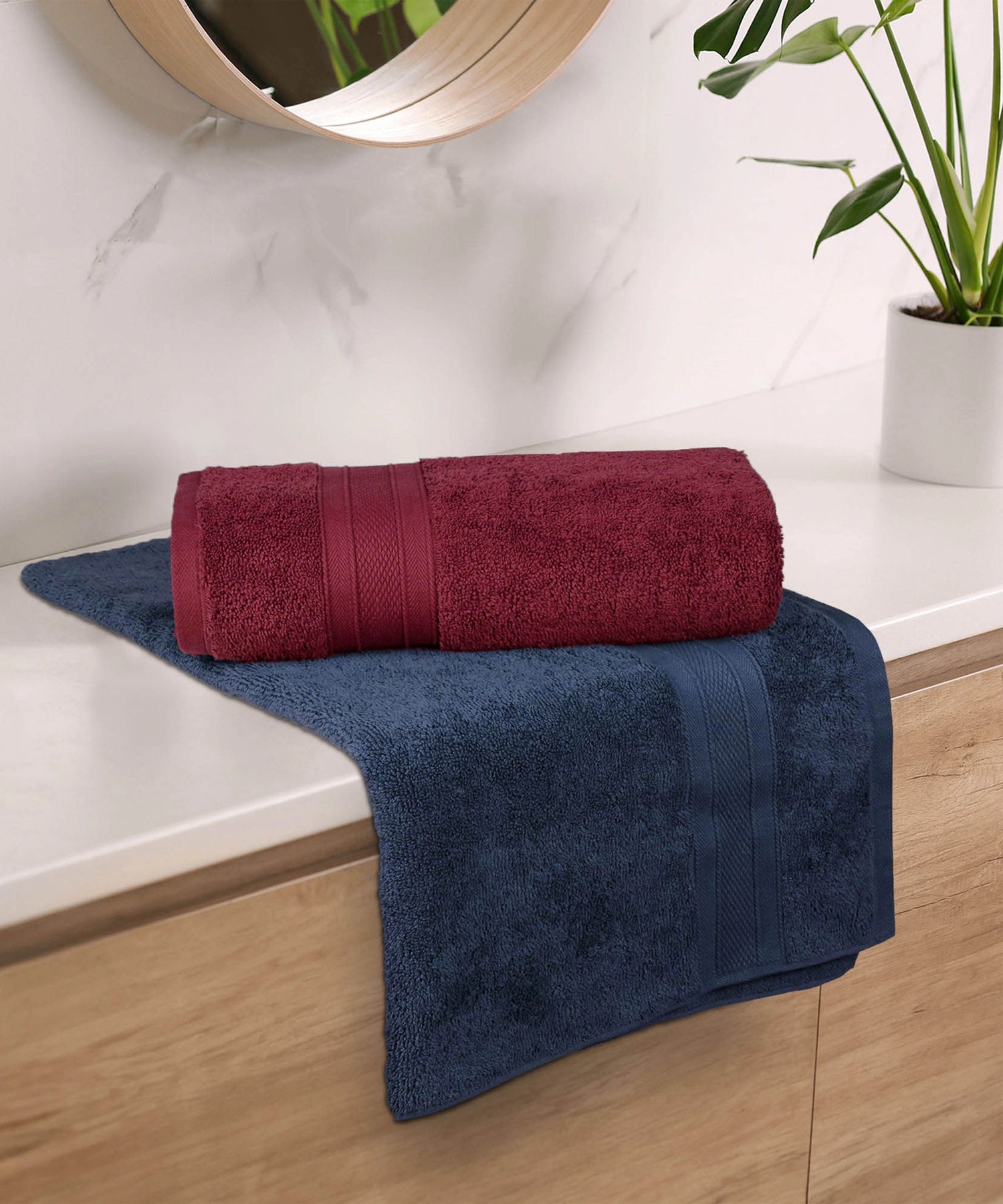 Soft Comfort 2 Pc Bath Towel, Wine Red & Navy| 509 GSM Cotton Super Absorbent
