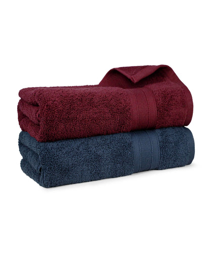 Soft Comfort 2 Pc Bath Towel, Wine Red & Navy| 509 GSM Cotton Super Absorbent