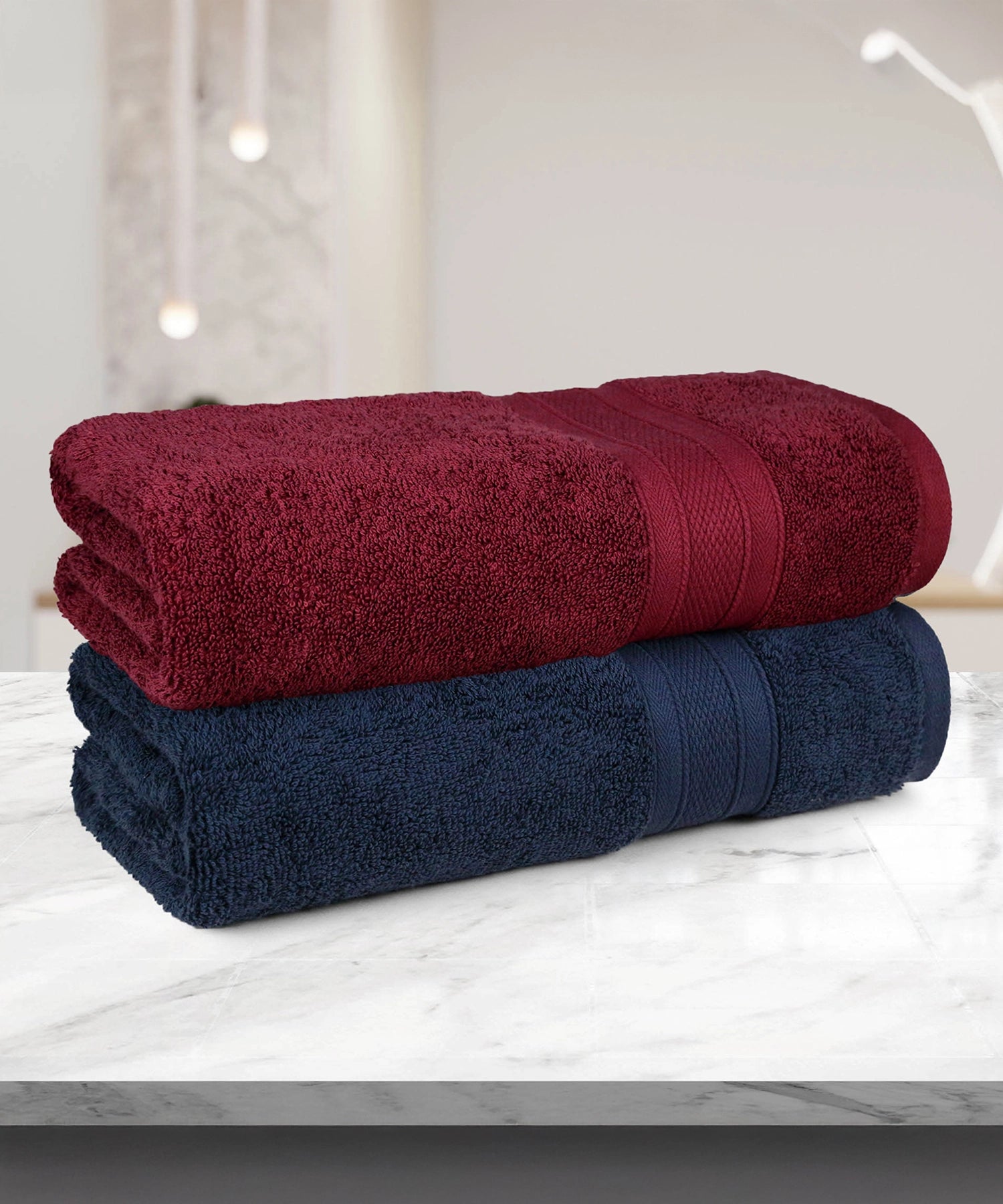 Soft Comfort 2 Pc Bath Towel, Wine Red & Navy| 509 GSM Cotton Super Absorbent
