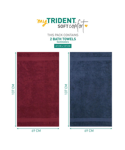 Soft Comfort 2 Pc Bath Towel, Wine Red & Navy| 509 GSM Cotton Super Absorbent