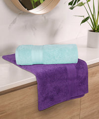 Soft Comfort 2 Pc Bath Towel, Nile Blue & Plum| 509 GSM Cotton|Air Rich Technology