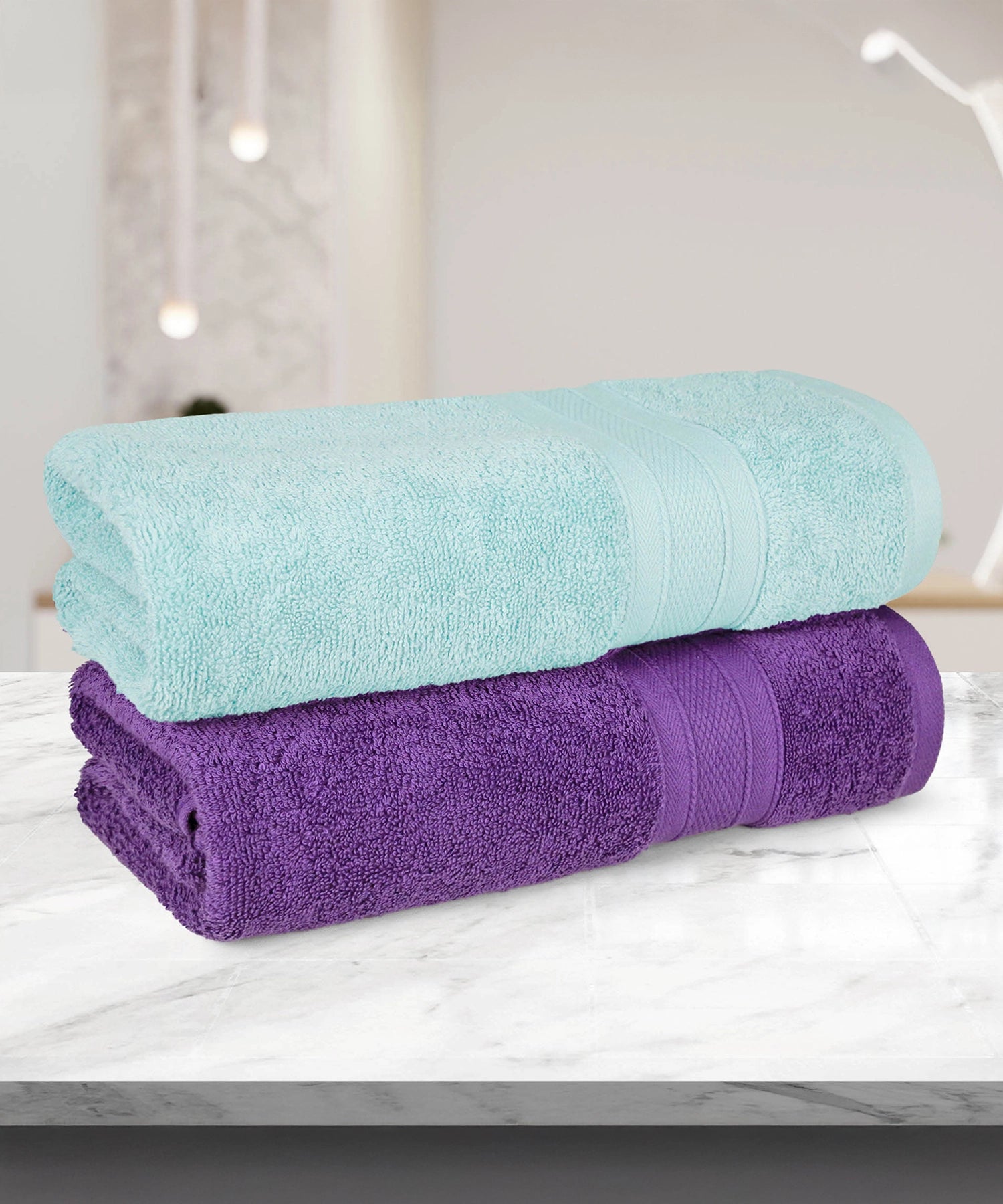 Soft Comfort 2 Pc Bath Towel, Nile Blue & Plum| 509 GSM Cotton Super Absorbent