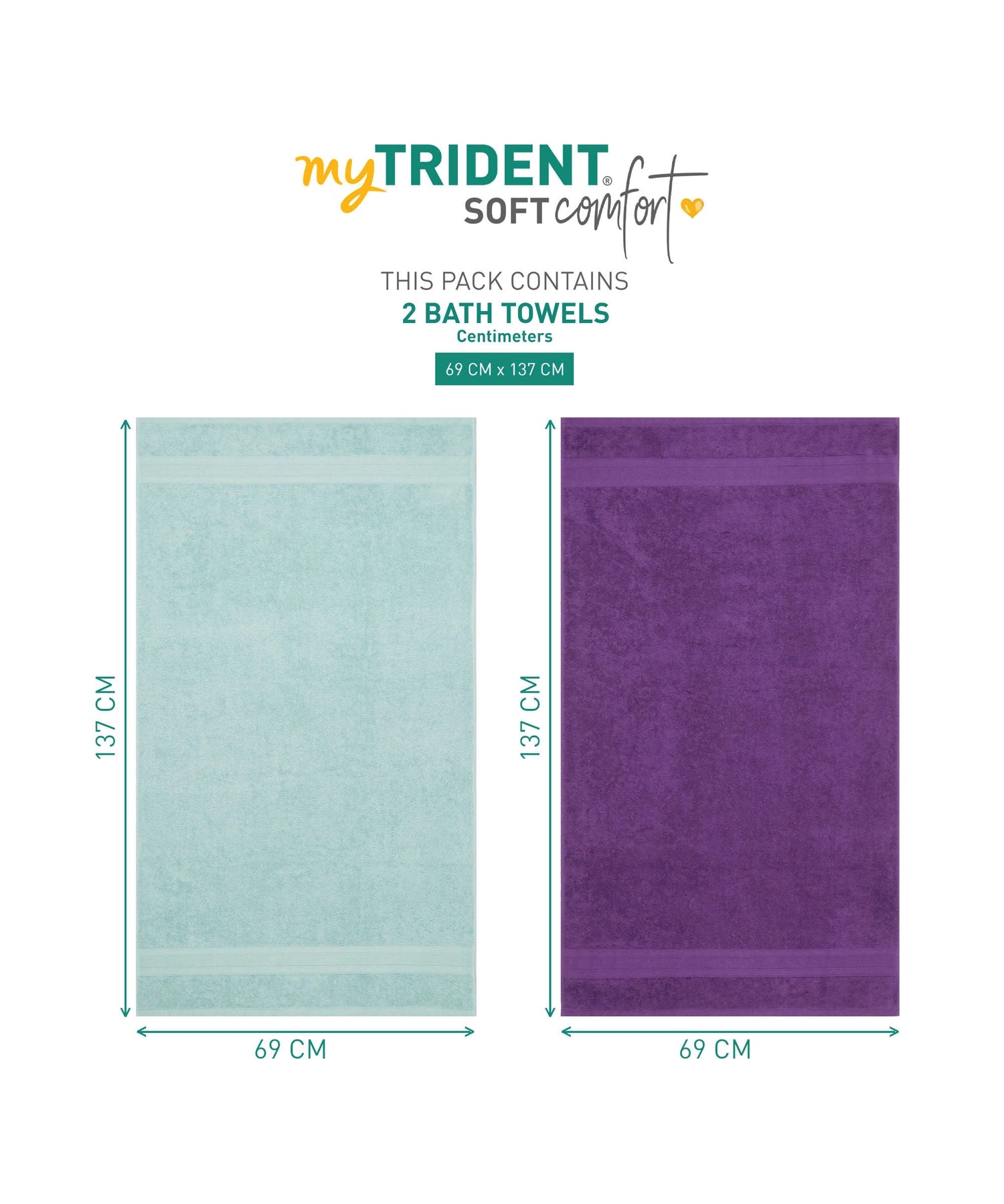 Soft Comfort 2 Pc Bath Towel, Nile Blue & Plum| 509 GSM Cotton Super Absorbent