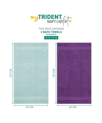 Soft Comfort 2 Pc Bath Towel, Nile Blue & Plum| 509 GSM Cotton Super Absorbent