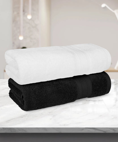 Soft Comfort 2 Pc Bath Towel, Black & White| 509 GSM Cotton Super Absorbent