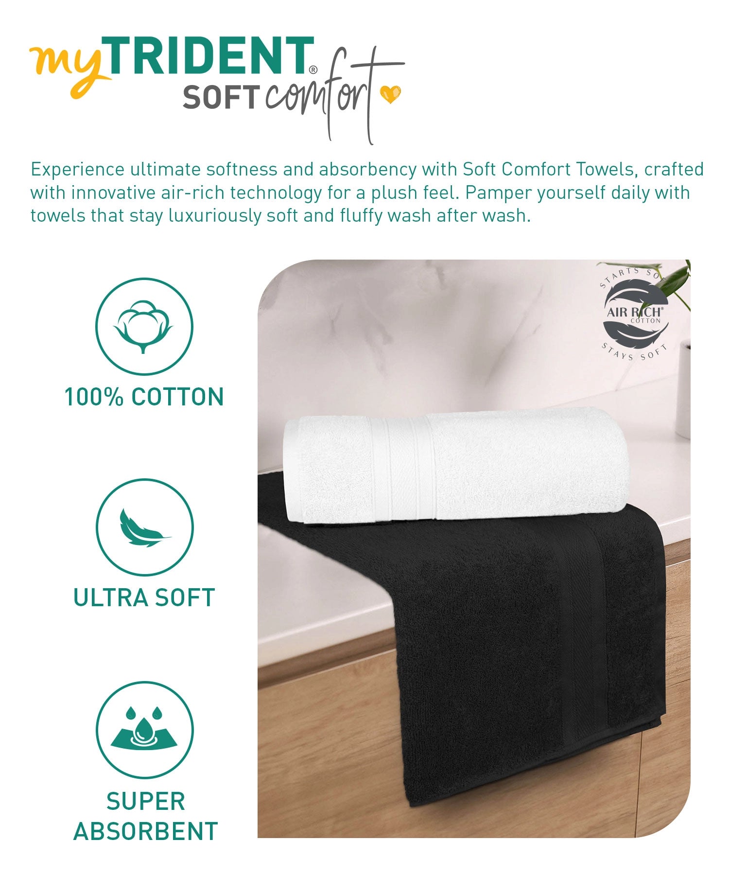 Soft Comfort 2 Pc Bath Towel, Black & White| 509 GSM Cotton Super Absorbent
