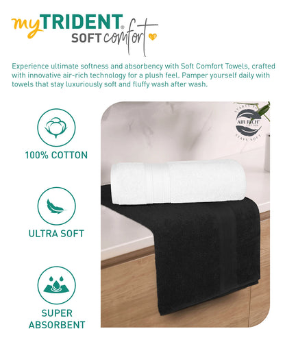 Soft Comfort 2 Pc Bath Towel, Black & White| 509 GSM Cotton Super Absorbent