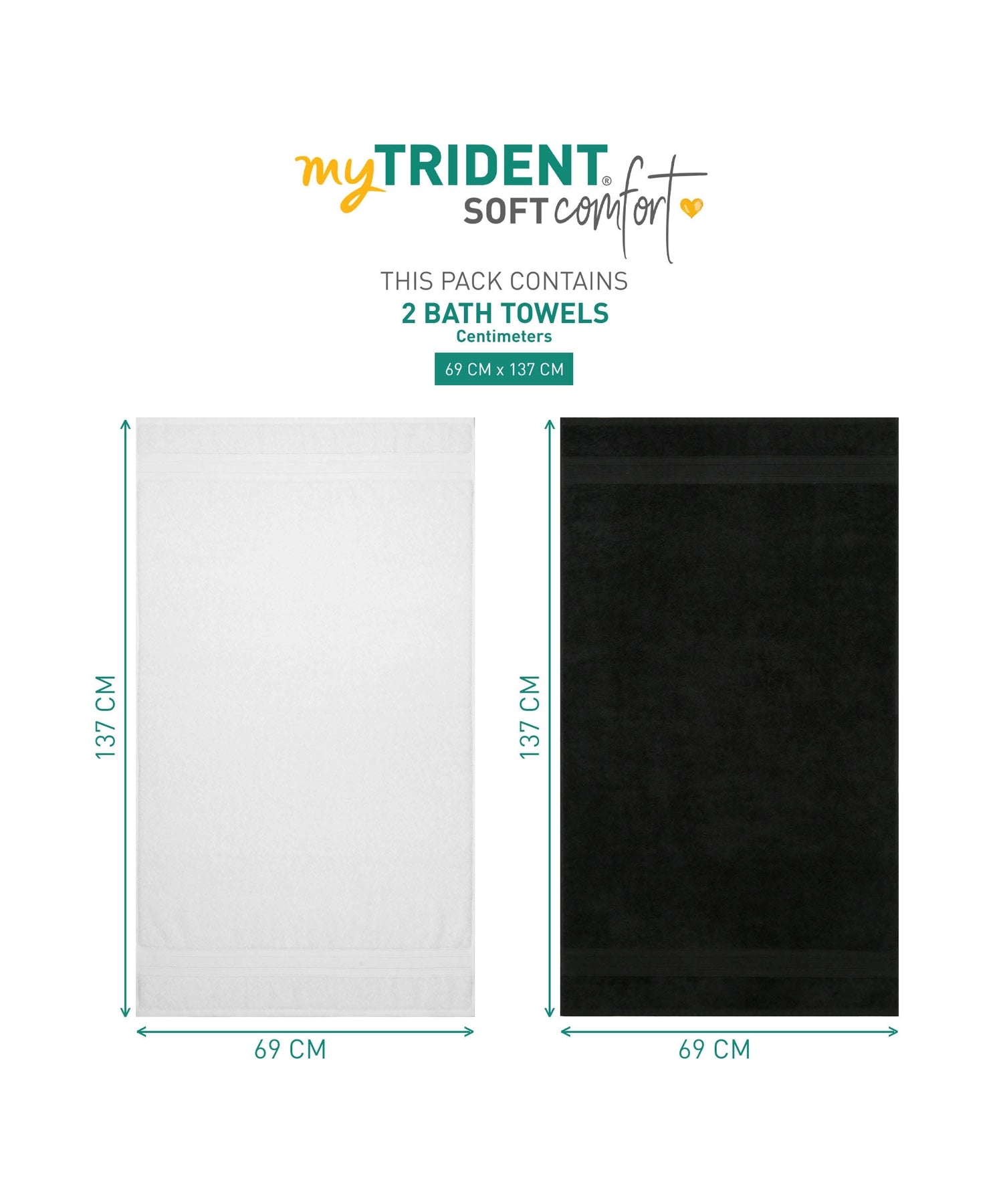 Soft Comfort 2 Pc Bath Towel, Black & White| 509 GSM Cotton Super Absorbent