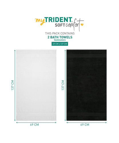 Soft Comfort 2 Pc Bath Towel, Black & White| 509 GSM Cotton Super Absorbent
