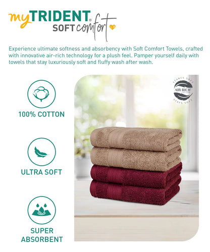 Soft Comfort 4 Pc Hand Towel, Acorn & Wine Red| 509 GSM Cotton Super Absorbent