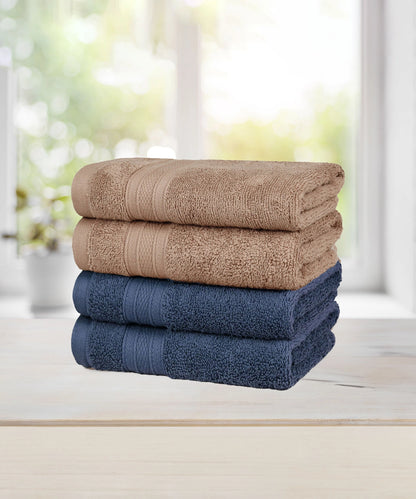Soft Comfort 4 Pc Hand Towel, Acorn & Navy| 509 GSM Cotton Super Absorbent