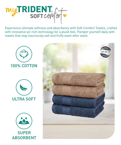 Soft Comfort 4 Pc Hand Towel, Acorn & Navy| 509 GSM Cotton Super Absorbent