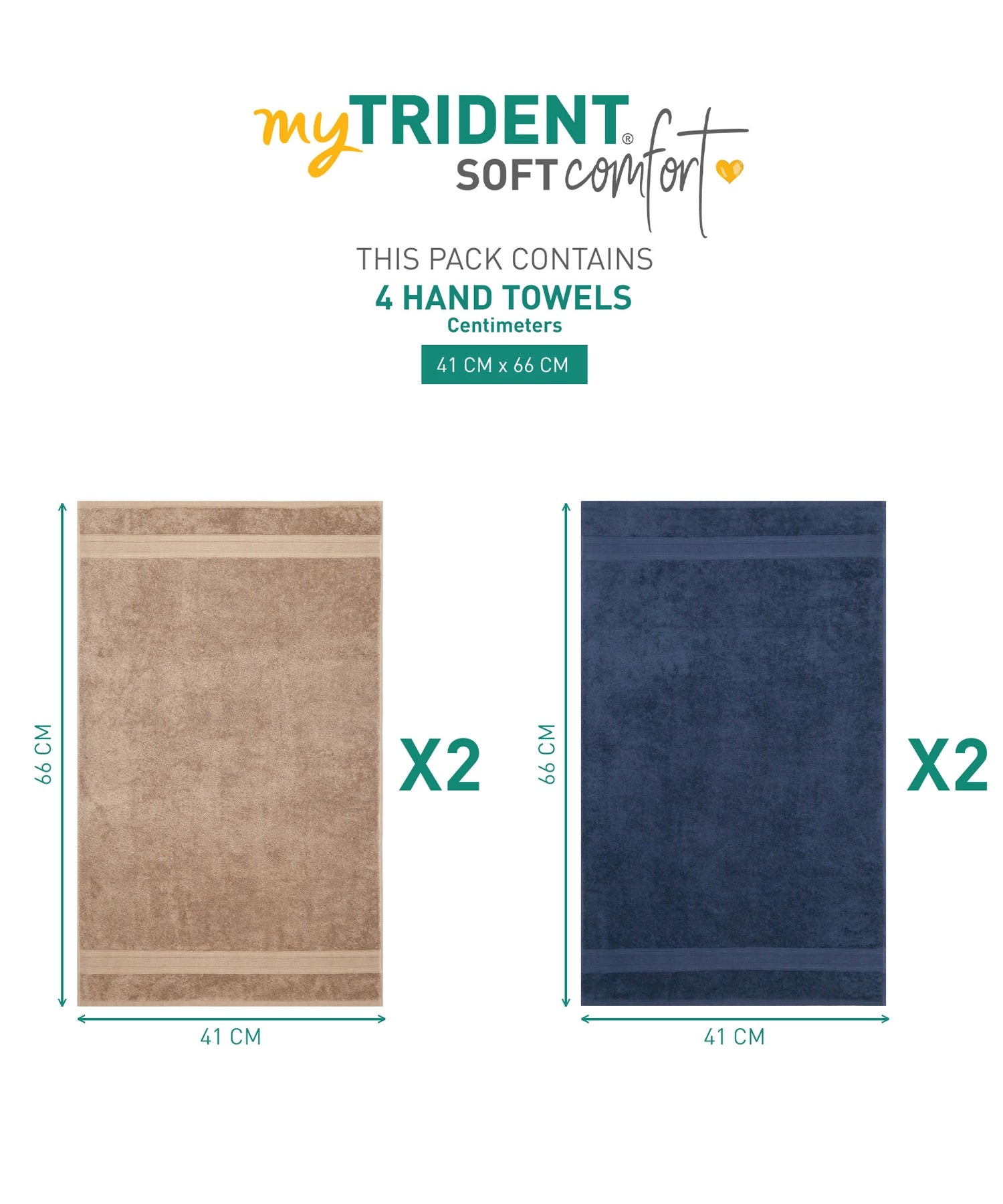Soft Comfort 4 Pc Hand Towel, Acorn & Navy| 509 GSM Cotton Super Absorbent