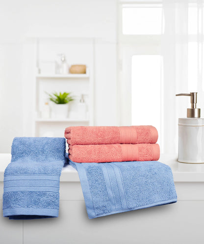 Soft Comfort 4 Pc Hand Towel, Allure & Coral Haze| 509 GSM Cotton Super Absorbent