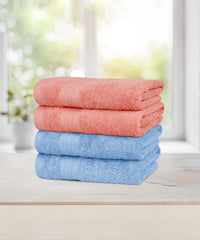 Soft Comfort 4 Pc Hand Towel, Allure & Coral Haze| 509 GSM Cotton|Air Rich Technology