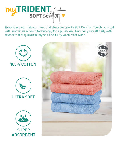 Soft Comfort 4 Pc Hand Towel, Allure & Coral Haze| 509 GSM Cotton Super Absorbent