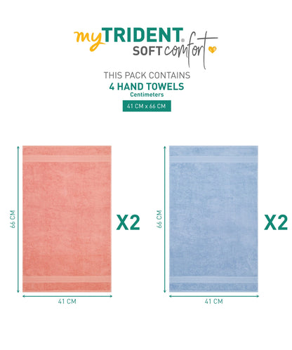 Soft Comfort 4 Pc Hand Towel, Allure & Coral Haze| 509 GSM Cotton Super Absorbent